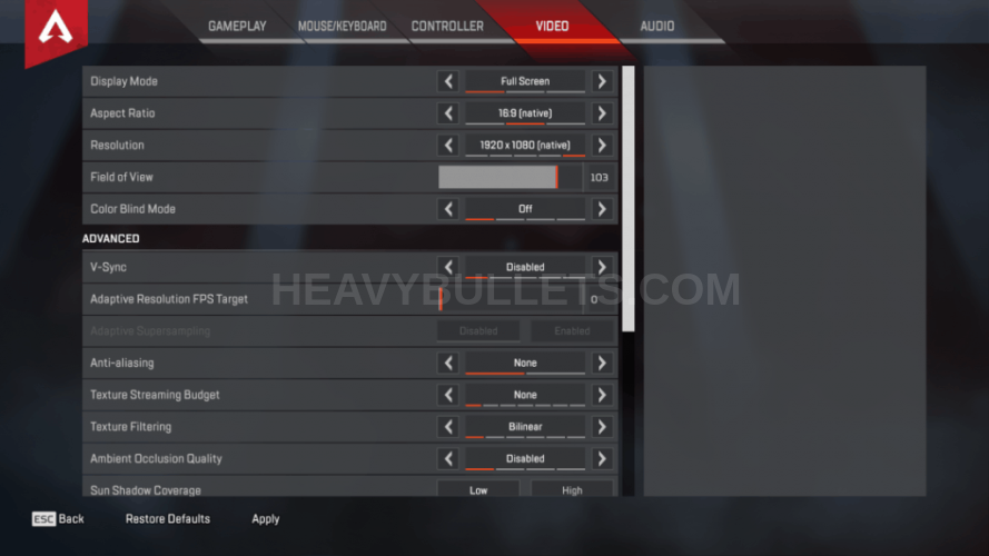 CouRage Apex Legends Video settings
