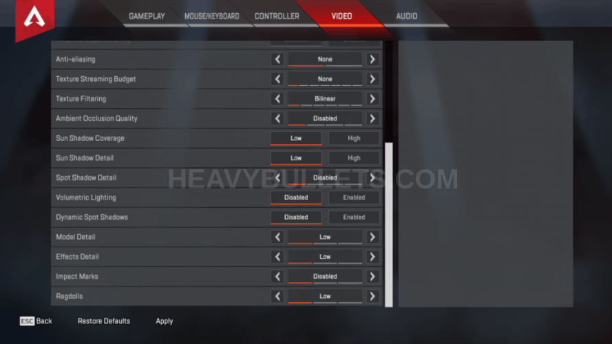 CouRage Apex Legends Video settings